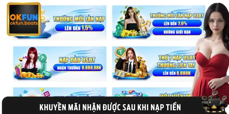 Danh sách khuyến mãi hội viên nhận được sau khi nạp tiền